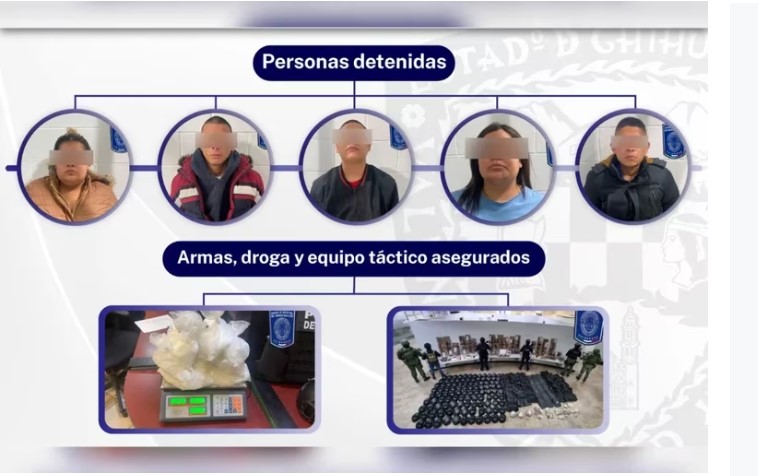Desarticularon célula delicitiva en Chihuahua tras cateo; aseguraron arsenal, droga y equipo táctico